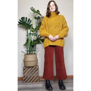 H&M Mustard Yellow Chunky Cable Knit Turtleneck Sweater Womens Large